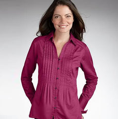 Solid-Color Textured Pintucked Shirt